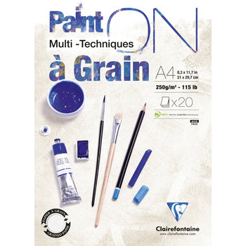 CLAIREFONTAINE Bloc Paint'ON à Grain collé A4 20 feuilles 250g