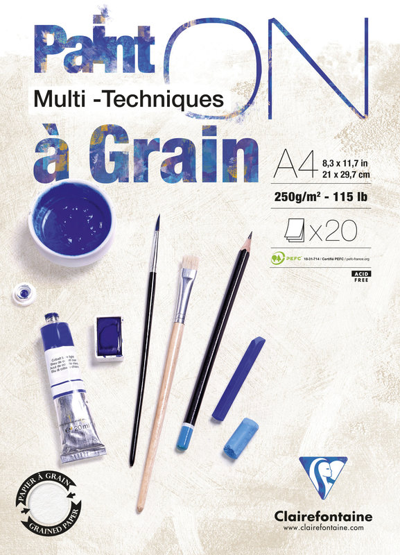 CLAIREFONTAINE Bloc Paint'On À Grain Encollé A4 20 Feuilles 250G