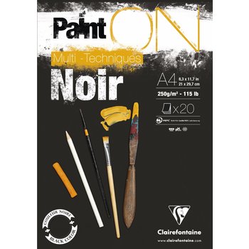 CLAIREFONTAINE Bloc Paint'On Noir Collé En Tête 20 Feuilles 250G A4