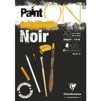 CLAIREFONTAINE Bloc Paint'On Noir Collé En Tête 20 Feuilles 250G A3