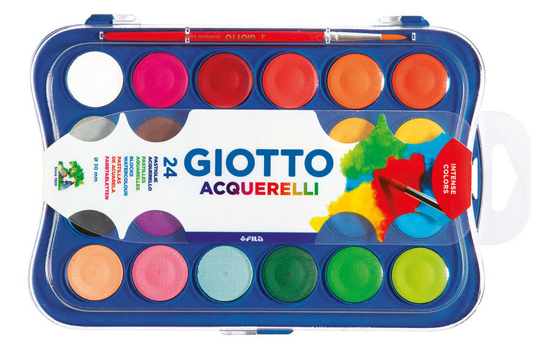 GIOTTO Giotto - Acquarelli - Boîte 24 Pastilles De Gouache 30Mm + Pinceau
