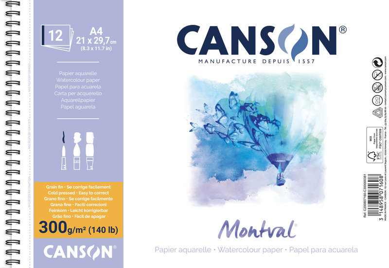 CANSON Album Spirale 12Fl Montval® A4 300G Grain Fin Blanc Naturel