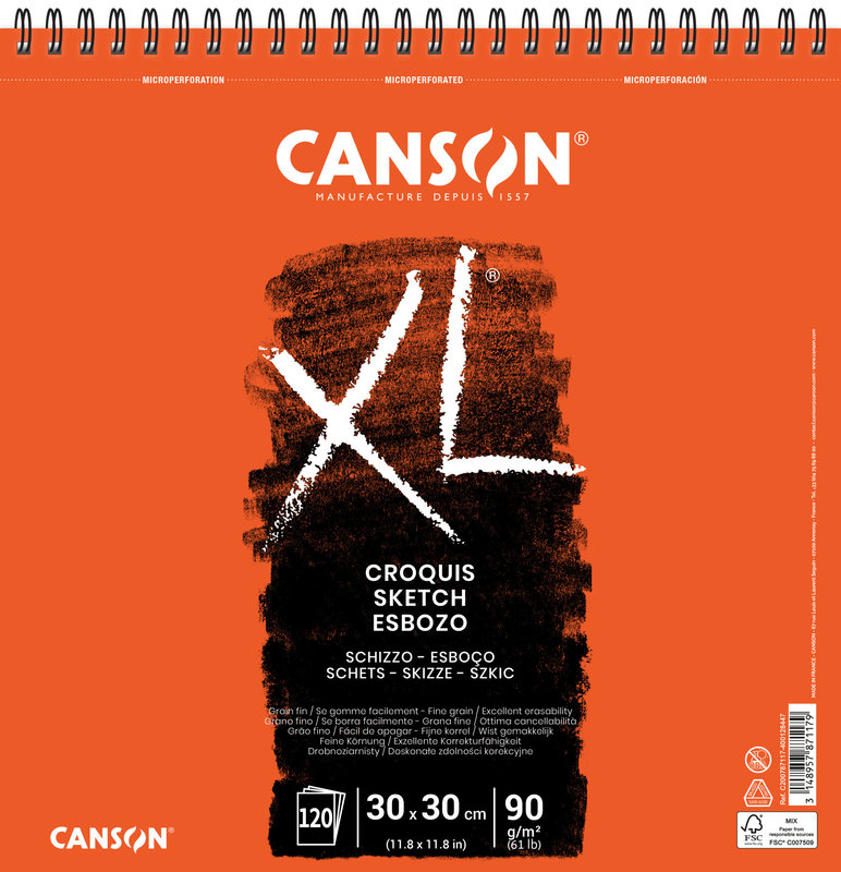 CANSON XL Croquis Bloc spiralé - 120 FEUILLES - 30x30 - 90G