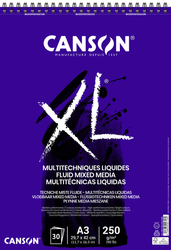 CANSON Al Spirale 30Fl Xl® Fluid Mix Media A3 250G
