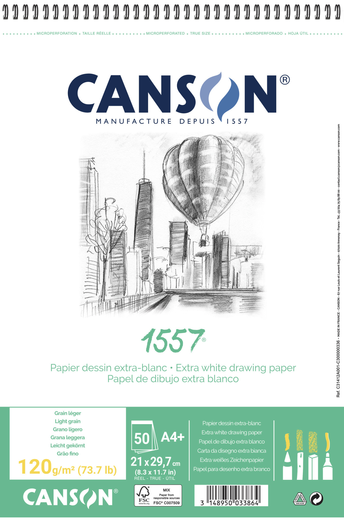 CANSON 1557 Dessin Bloc à spirales 50FL A4 120G - Papeterie Michel