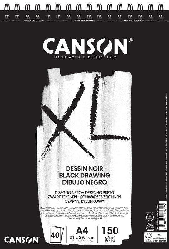 CANSON CANSON XL DESSIN Noir Bloc à spirales 40FL A4 90G