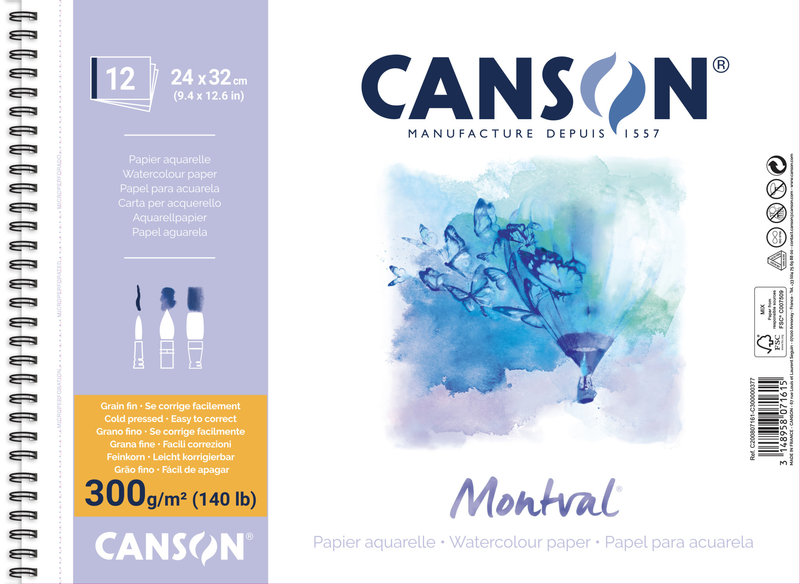 CANSON Al Spirale 12Fl Montval® 24x32cm 300G Grain Fin Blanc Naturel