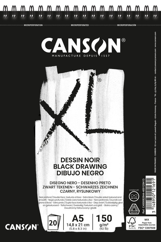 CANSON CANSON XL Noir Bloc à spirales 30p A5 150G