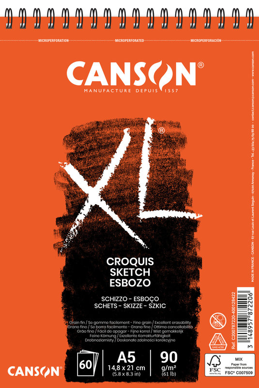 CANSON CANSON XL CROQUIS Bloc à spirales 60p A5 90G