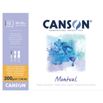 CANSON Bl 12Fl Colé 1 Coté Montval ® 24x32cm 300G Grain Fin Blanc Naturel