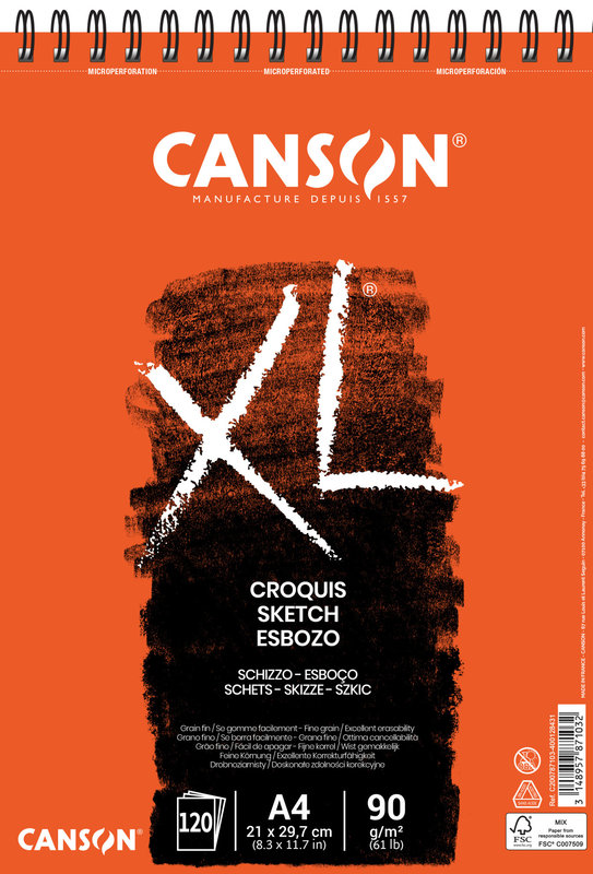 CANSON Album Spirale 120Fl Xl® Croquis A4 90G