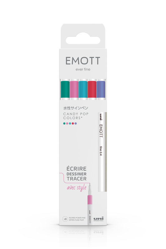 UNI-BALL Emott Pochette de 5 Feutres pointe fine 0,4 mm Candy Pop colors