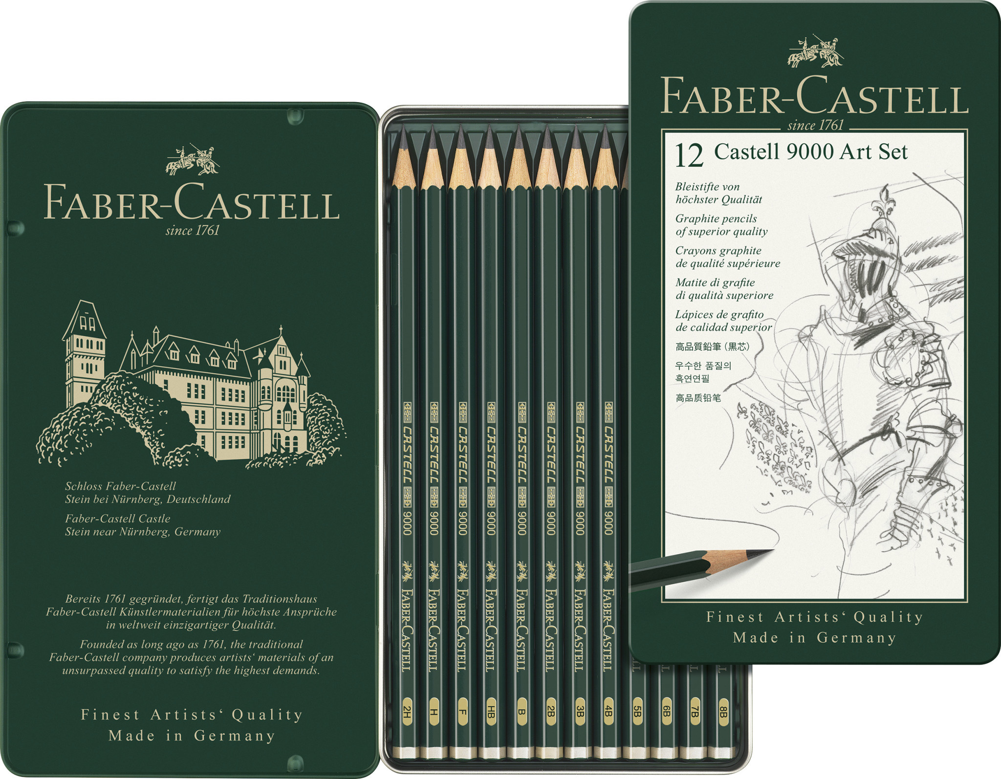 FABER CASTELL Crayon graphite Castell 9000 Art boîte métal 12x