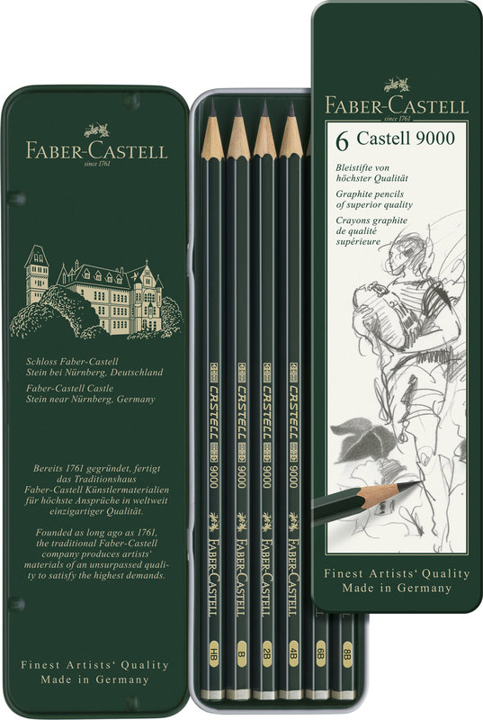 FABER CASTELL Crayon graphite Castell 9000 Sélection boite métal 6x
