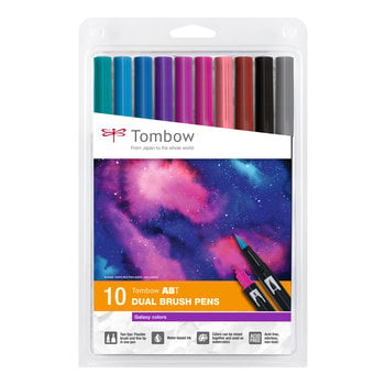 TOMBOW ABT-10C-3 Feutres pinceaux ABT Dual Brush Pen Kit de 10, Galaxy Colors (respectivement 1x 407, 493, 555, 636, 665, 755, 803, 873, N15, N55)