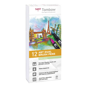TOMBOW ABT-12P-2 Feutres pinceaux ABT Dual Brush Pen Kit de 12, couleurs pastel (respectivement 1 x N60, 062, 243, 245, 451, 452, 553, 623, 673, 723, 761, 912)