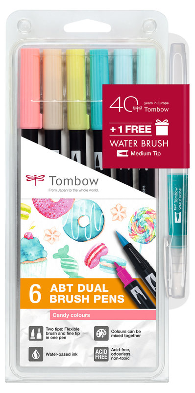 TOMBOW ABT Dual Brush Pen, Set De 6, Couleurs Candy