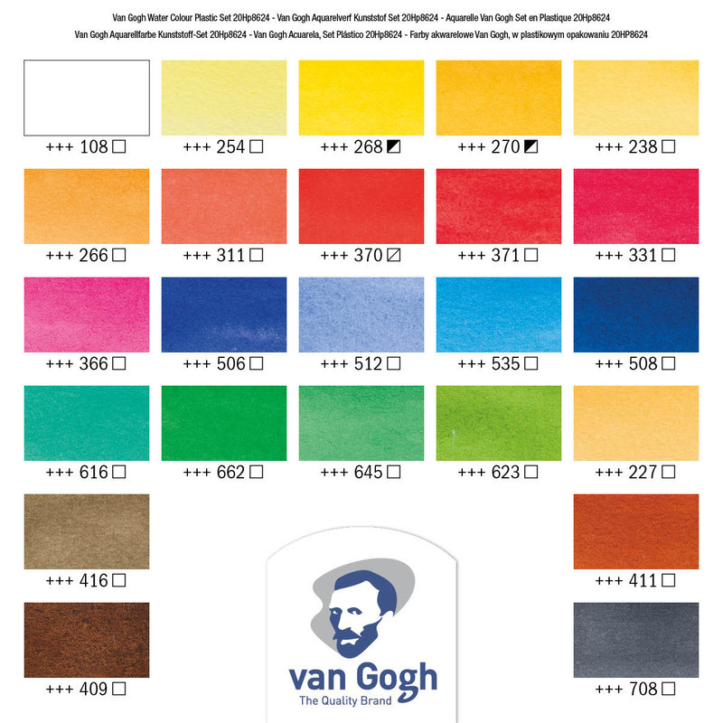 VAN GOGH Set Aquarelle avec 24 couleurs en godets, boîte en plastique