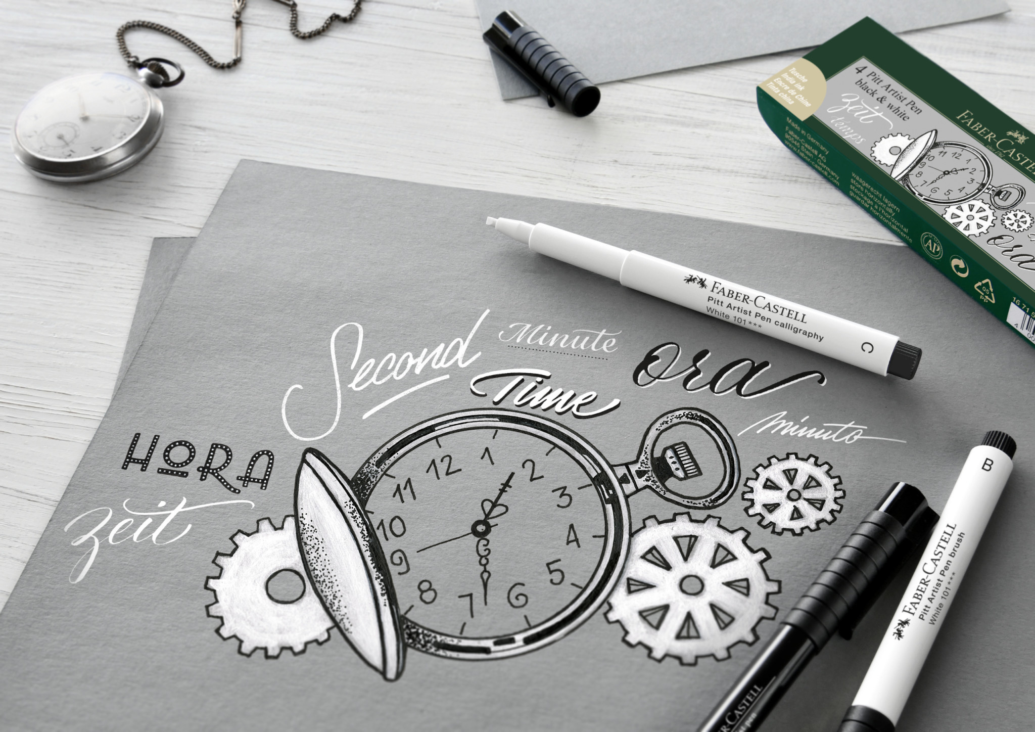 FABER CASTELL Feutres Pitt Artist Pen Noir&Blanc poch.4x