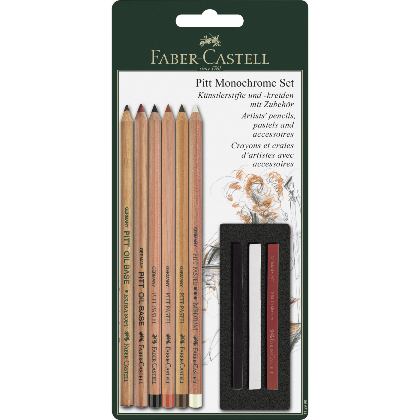 3 Crayons Fusain Faber-Castell PITT - Degrés S, M, H Sans Graisse Ni Huile