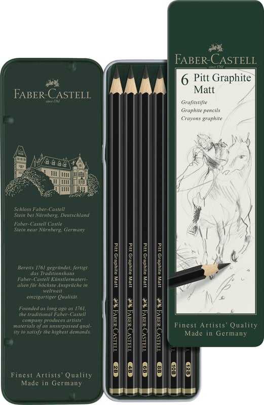 FABER CASTELL Pitt Pencil Set Graphite Matt Metal Box of 6