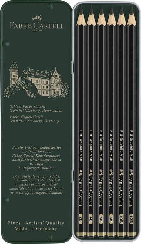 FABER CASTELL Pitt Pencil Set Graphite Matt Metal Box of 6