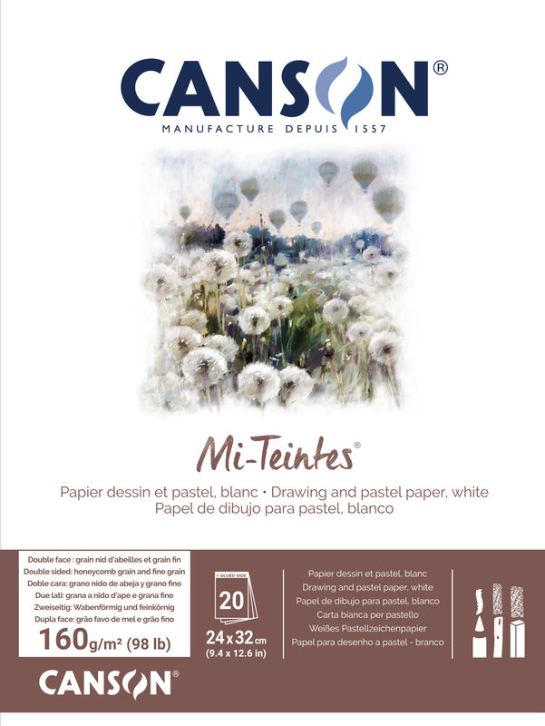 CANSON Bloc 20Fl Mi-Teintes®  24x32cm 160G Blanc