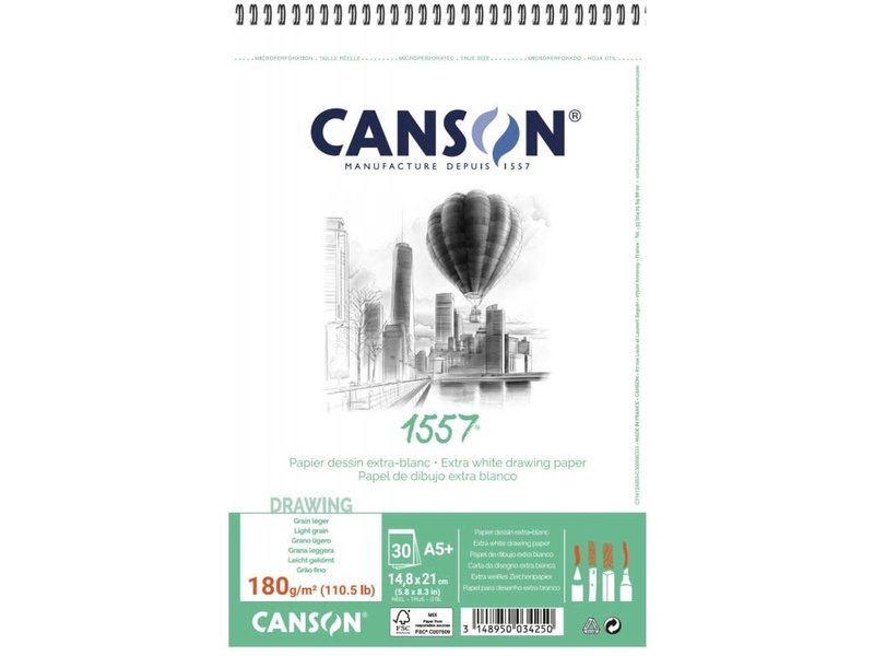 CANSON CANSON 1557 Dessin Bloc à spirales 50FL A5 180G