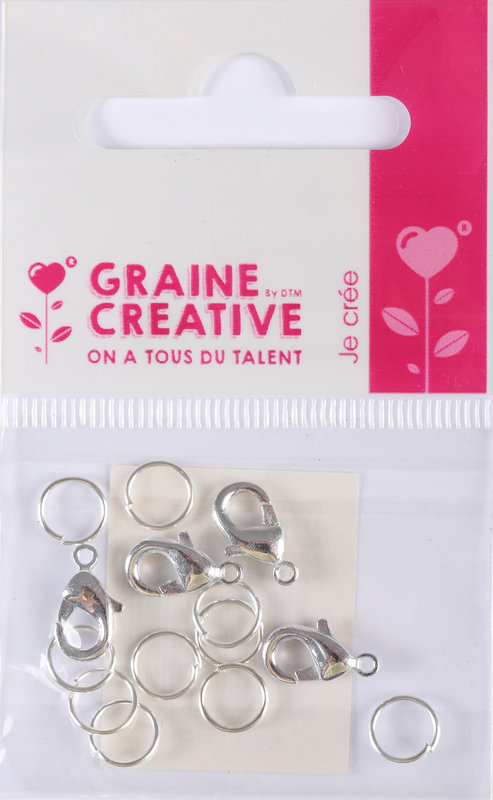 GRAINE CREATIVE Sachet De 4 Fermoirs Mousquetons Coloris Argent 12Mm Avec Anneaux