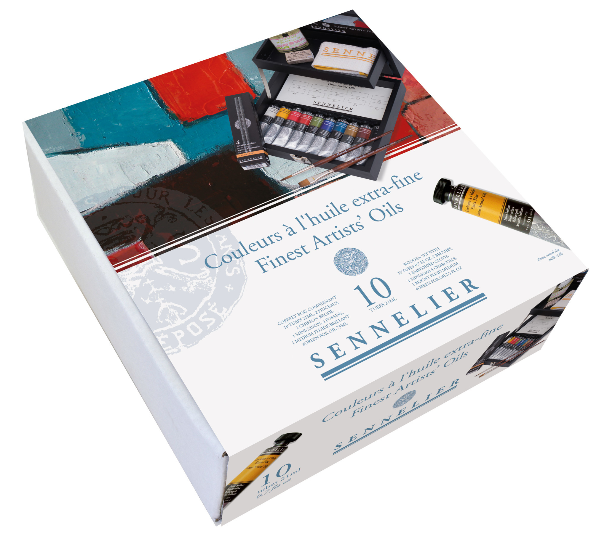 Coffret bois peinture à l'huile Sennelier 10 tubes et accessoires