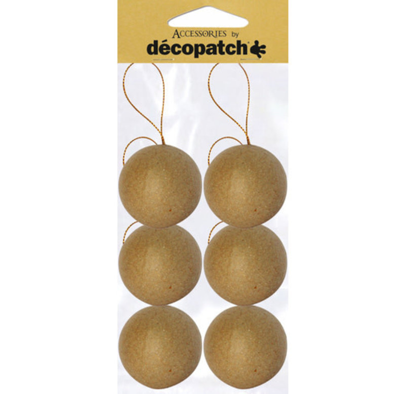 DECOPATCH Sachet de 6 boules avec cordon doré 6cm