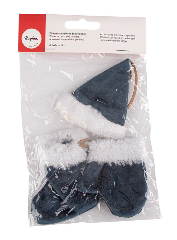 RAYHER Accessoires d'hiver à suspendre, bleu minuit, 6,5x8cm, assortis, sct.-LS 3pces