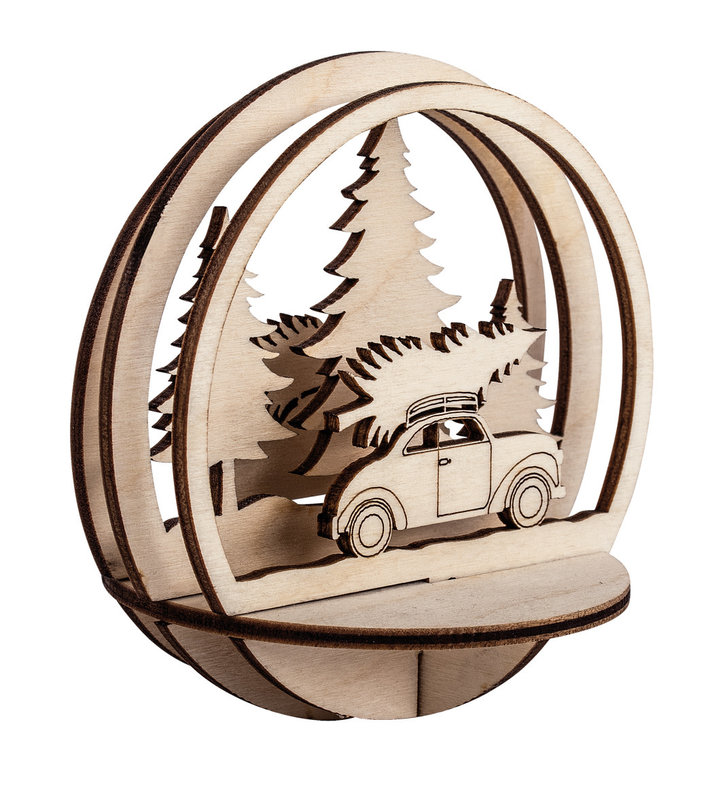 RAYHER Piece insert Car+Tree, FSC Mix Credit, nature, 9,5cm ø, 5pcs, sct.-LS 1kit