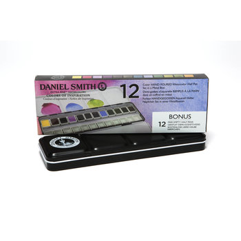 DANIEL SMITH Inspiration Colors metal box of 12 ½ cups of Daniel Smith extra-fine watercolor + 12 free spaces