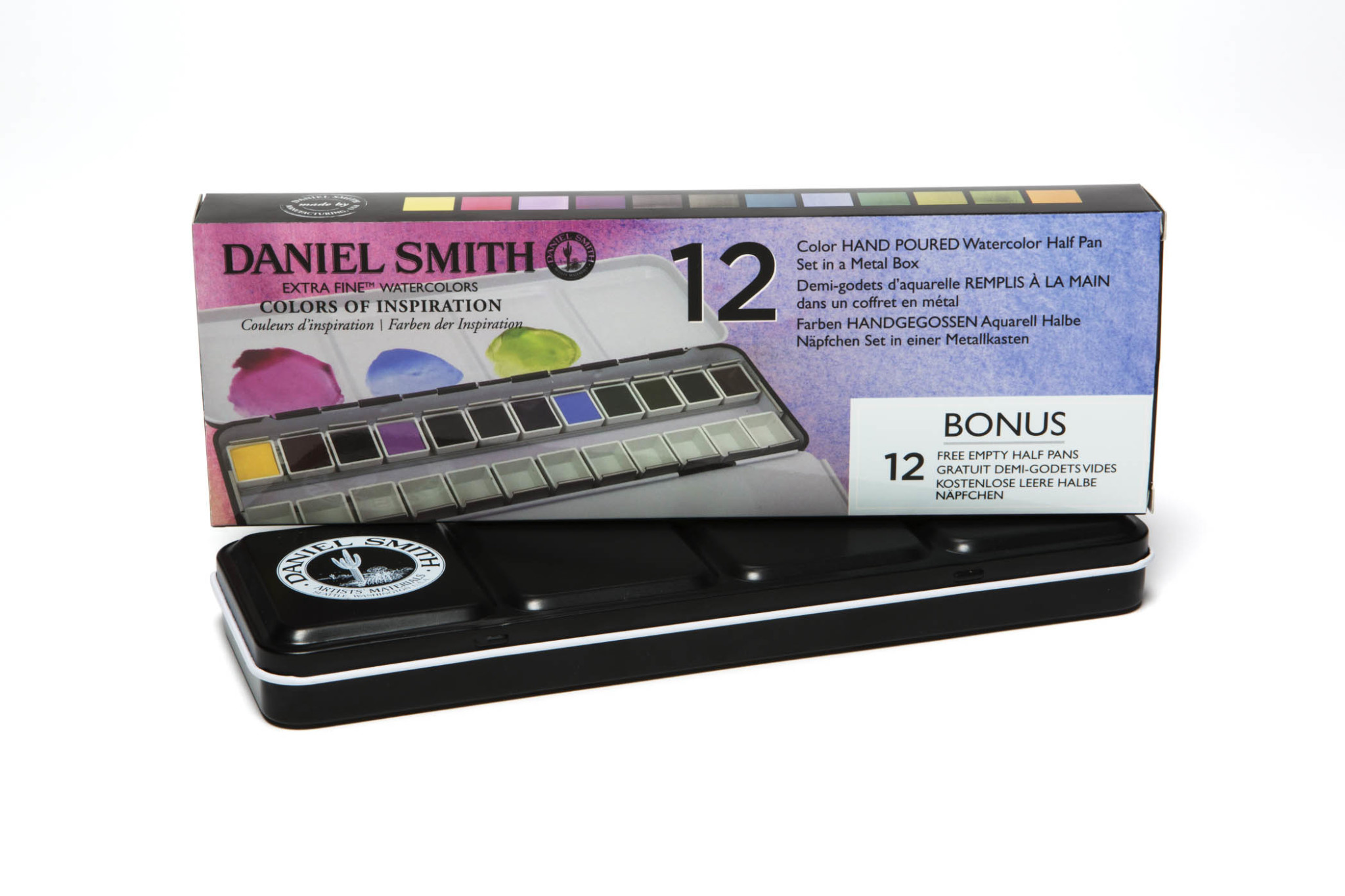 DANIEL SMITH Coffret métal Couleurs d'inspiration de 12 ½ godets d'aquarelle extra-fine + 12 espaces libres