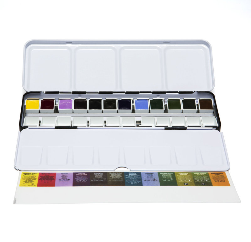 DANIEL SMITH Inspiration Colors metal box of 12 ½ cups of Daniel Smith extra-fine watercolor + 12 free spaces