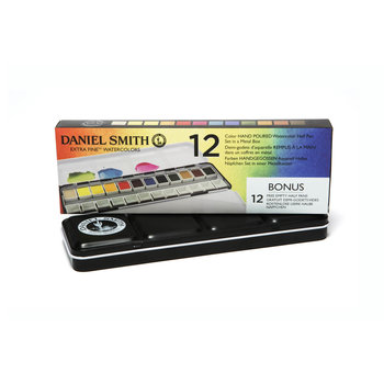 DANIEL SMITH Coffret métal de 12 ½ godets d'aquarelle extra-fine + 12 espaces libres