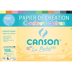 CANSON Pochette Papier de Création Couleurs Claires Assorties A4 150g/m² 12 Feuilles