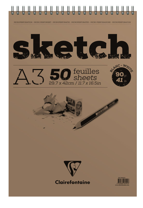 CLAIREFONTAINE Bloc Sketch Croquis Ri A3 50 Feuilles 90G