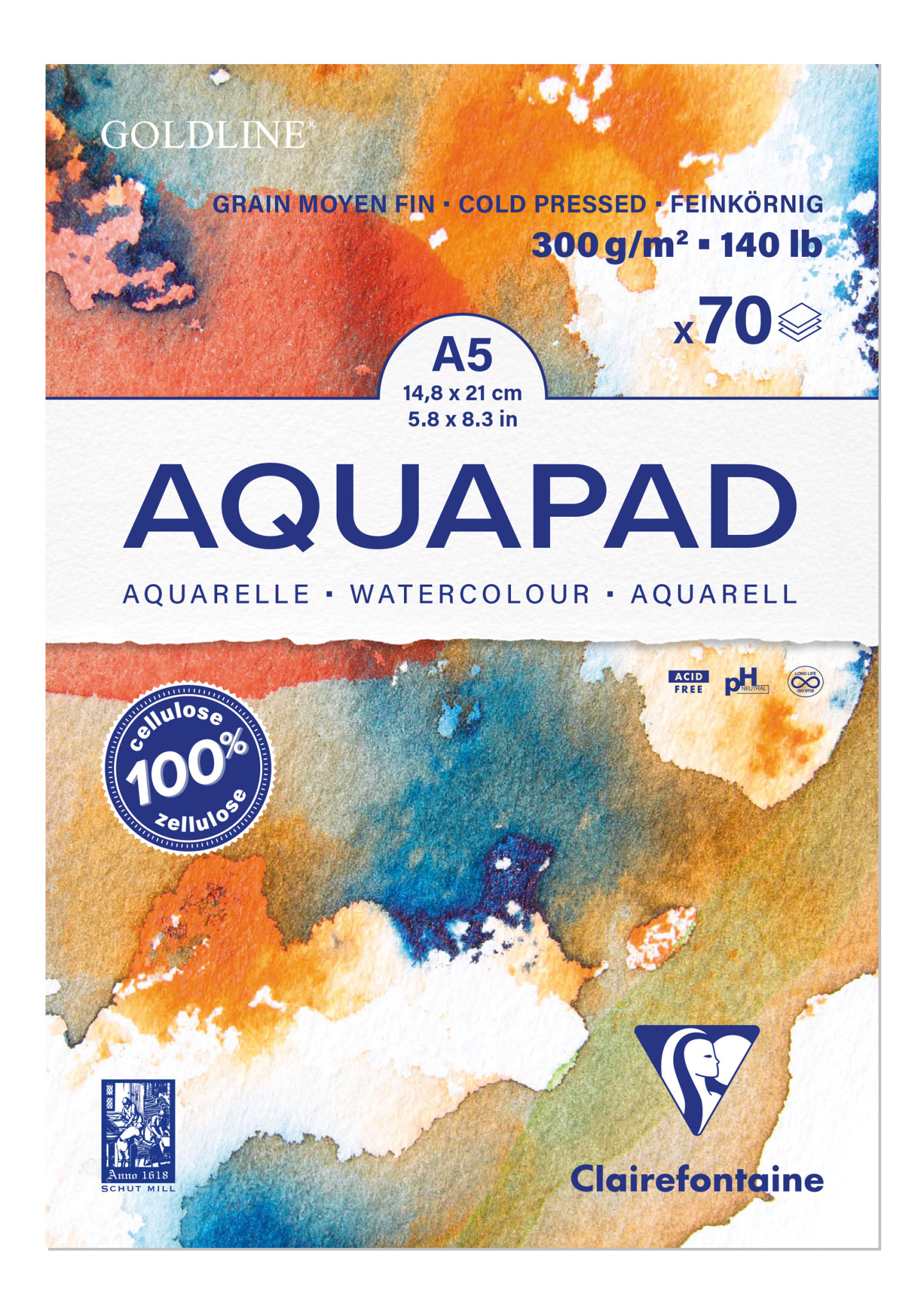CLAIREFONTAINE Aquapad bloc collé A5 70F 300g