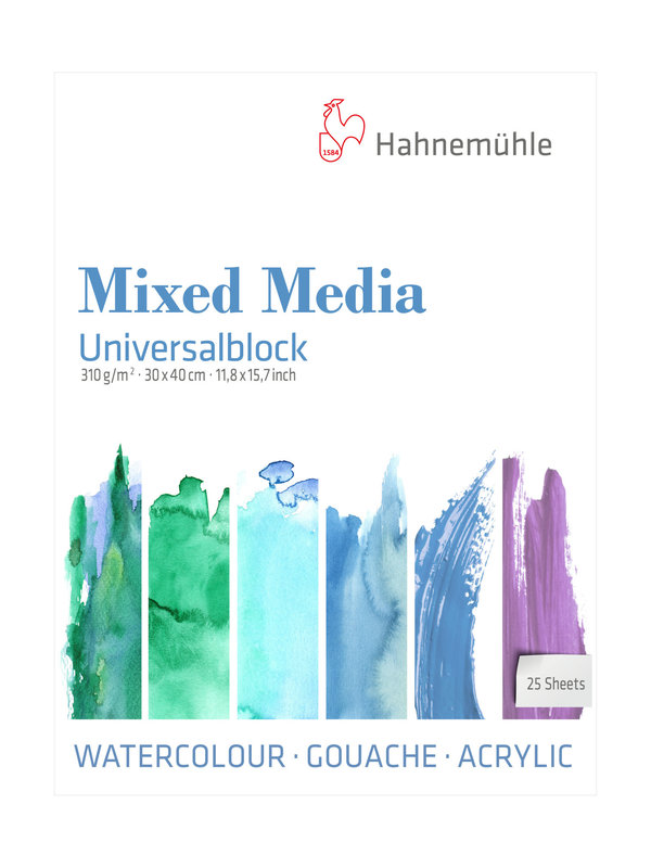 HAHNEMUHLE Bloc"Mixed Media", grain fin  310g/m², 30x40cm,25feuilles
