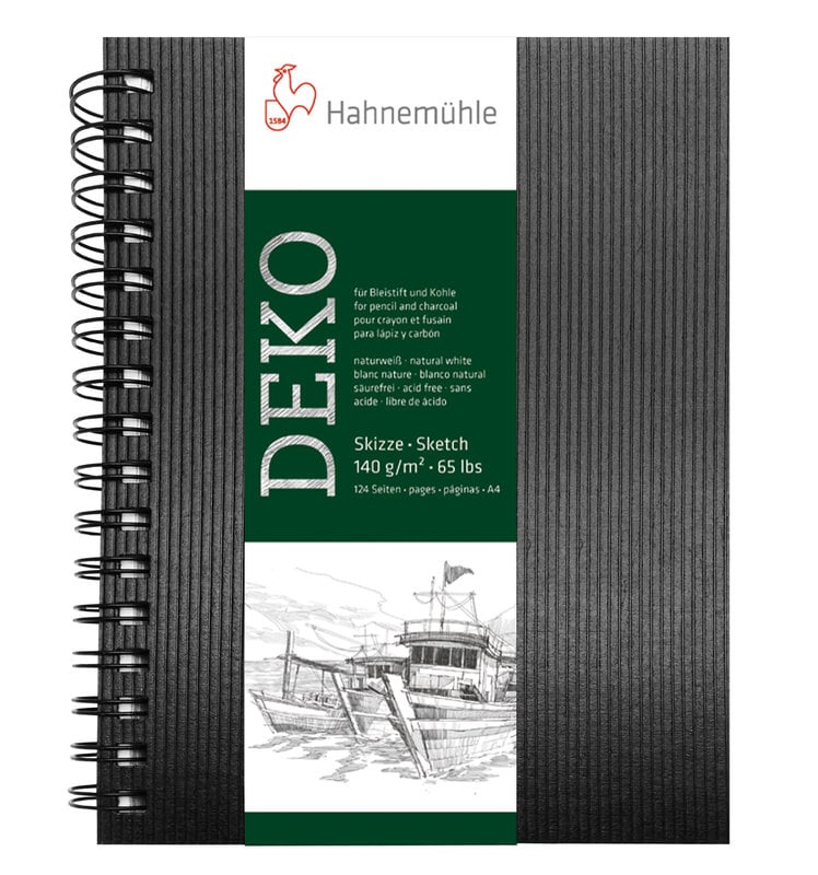 HAHNEMUHLE Deko spiral bound sketchbook A4 black portrait 62FLES 140g