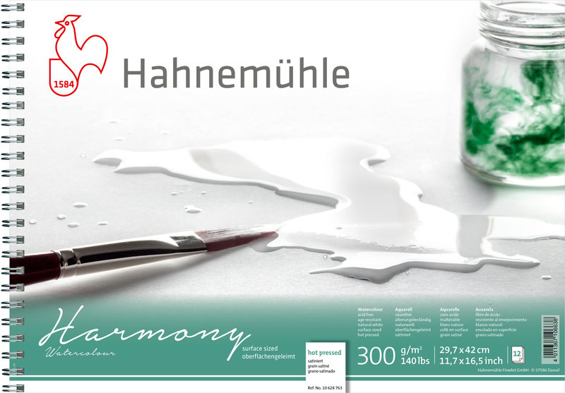 HAHNEMÜHLE Bloc Harmony Aquarelle, grain torchon  300g/m², A3, spirale, 12f./bloc