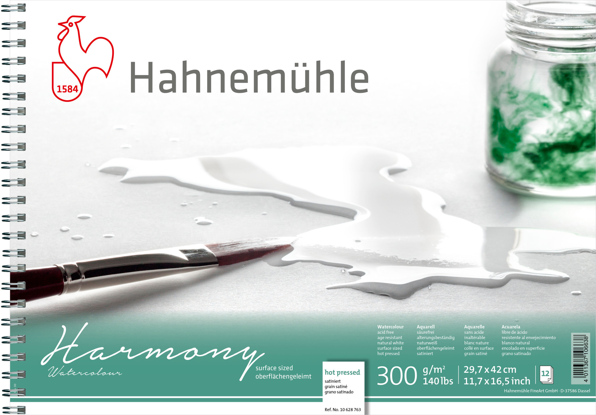 HAHNEMÜHLE Bloc Harmony Aquarelle, grain torchon  300g/m², A3, spirale, 12f./bloc