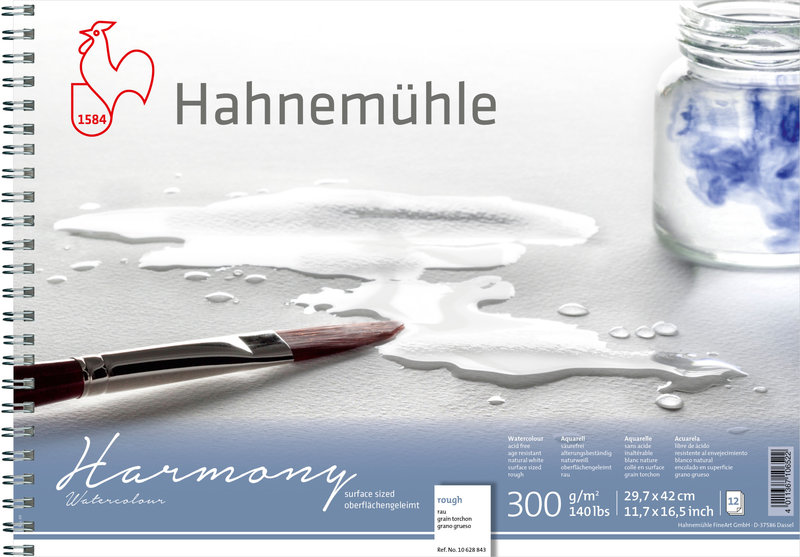 HAHNEMUHLE Bloc Harmony Aquarelle, grain torchon  300g/m², A4, spirale, 12f./bloc