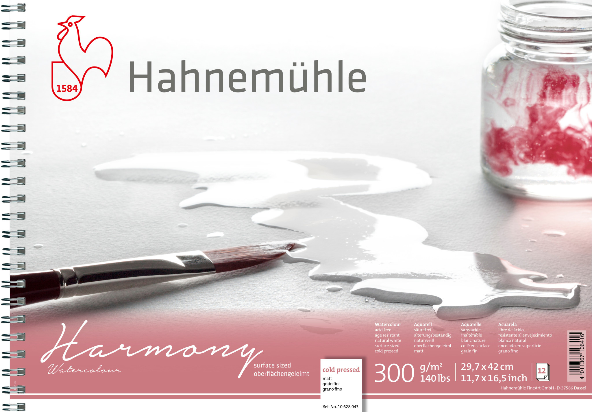 HAHNEMÜHLE Bloc Harmony Aquarelle, grain fin   300g/m², A3, spirale, 12feuilles/bloc