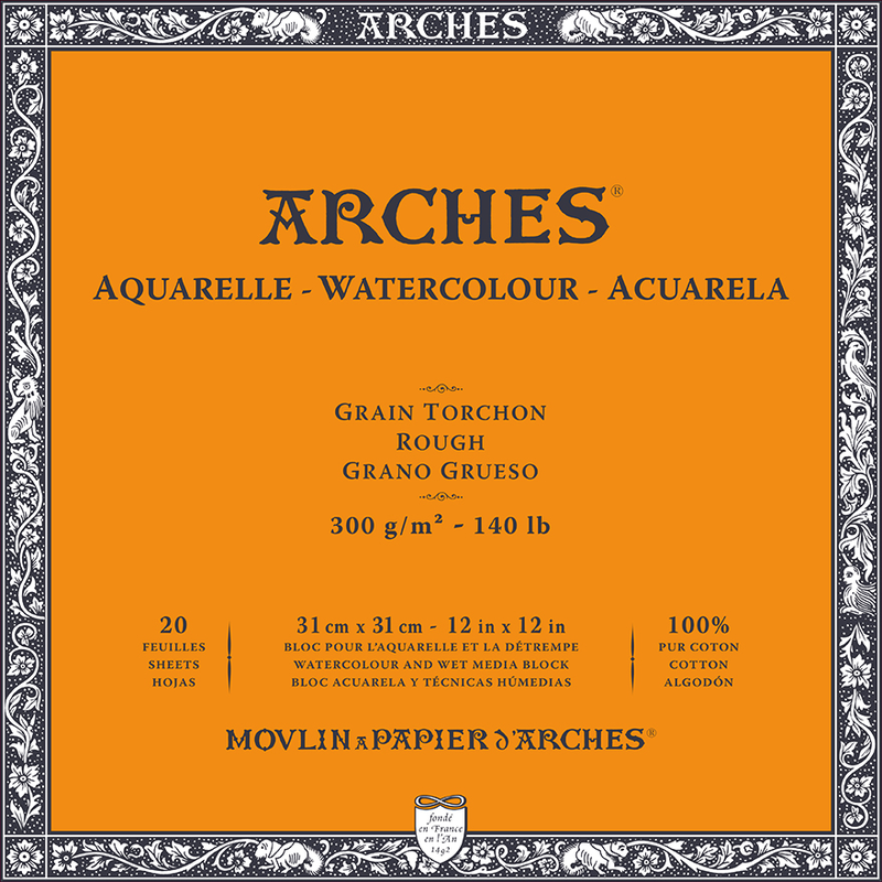 ARCHES Aquarelle Grain Torchon 300G Bloc Collé 4 Côtés 3x31cm