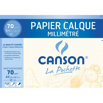 CANSON Pochette Papier Calque Millimétré A4 70g/m² 12 Feuilles