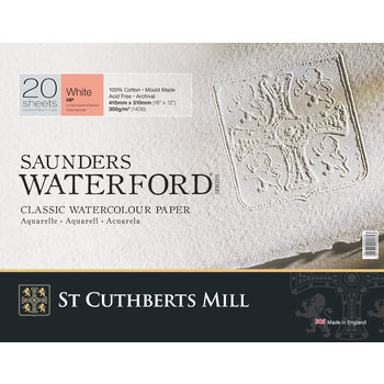 ST CUTHBERTS Saunders Waterford papier aquarelle bloc collé 4 côtés grain satiné 300 g/m² 41x31cm 20fl