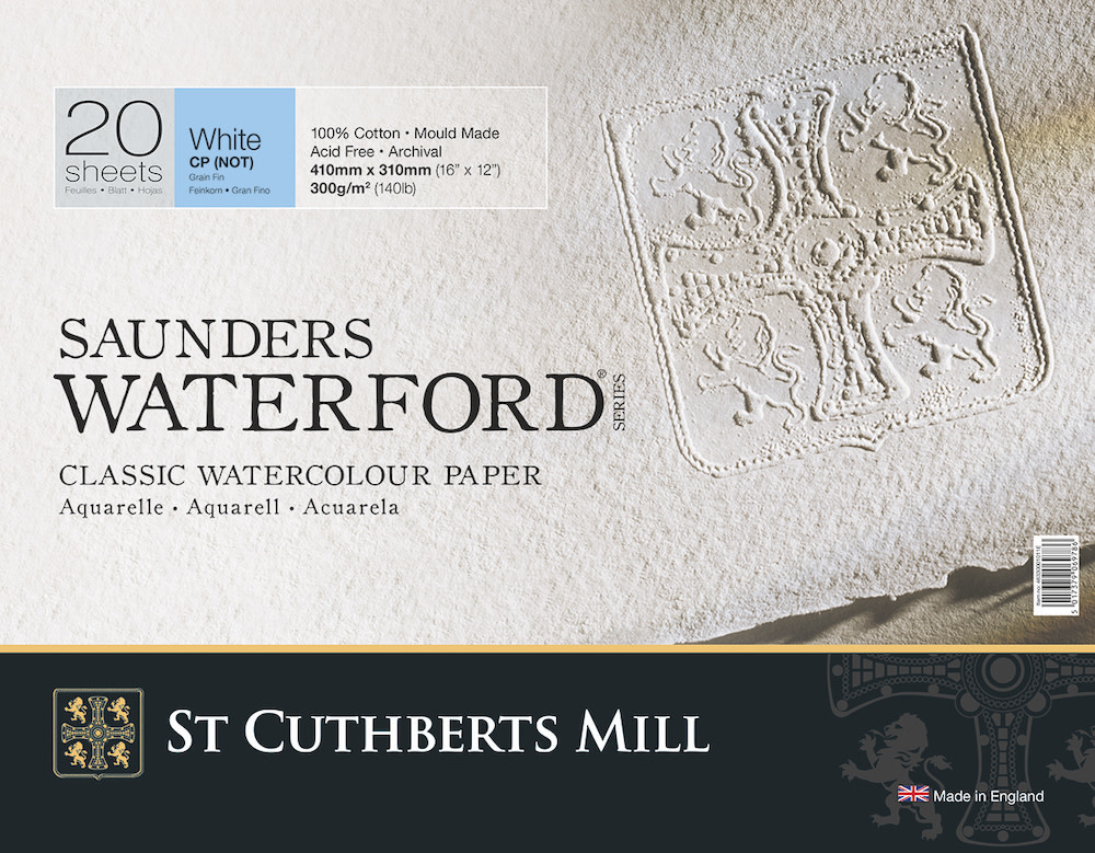 ST CUTHBERTS Saunders Waterford - Aquarelle -  Grain Fin - 300G  - Bloc Collé 4 Côtés - 41X31Cm - Blanc - 20F